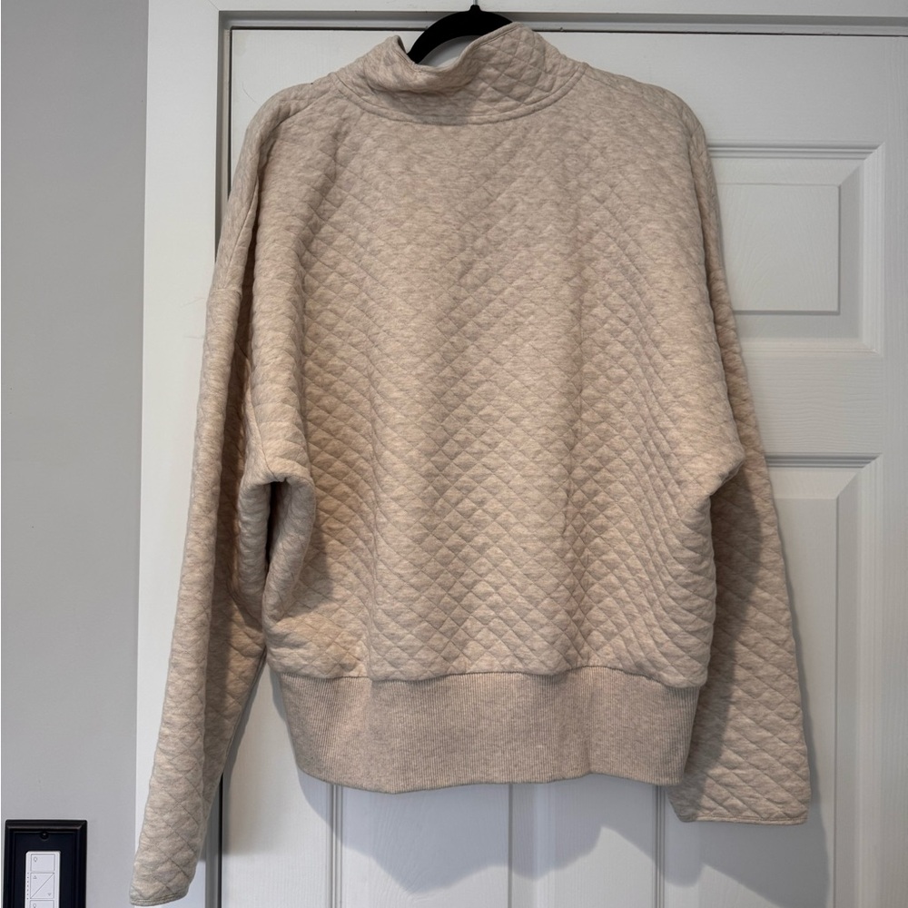 Auth.✅ NWOT Women’s Banana Republic “Heathered Oatmeal” Quilted 1/4 Zip Size XL🤍 - Picture 10 of 10